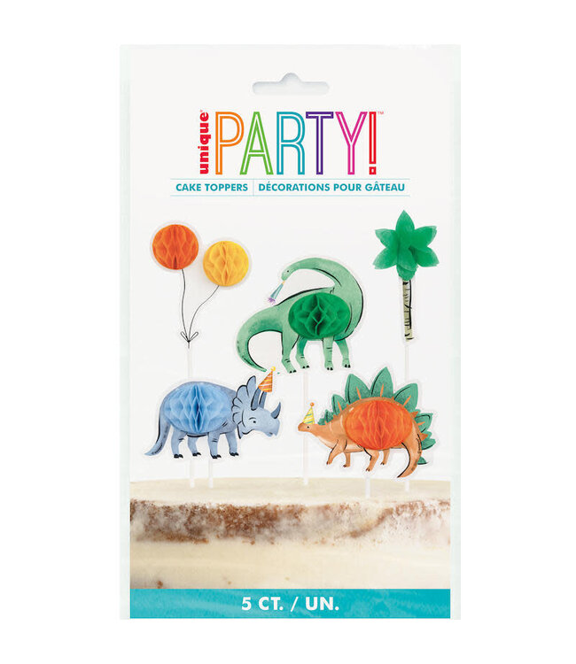 UNIQUE INDUSTRIES INC Partying Dinosaurs Assorted Honeycomb Cake Topper Kit - 5 Count