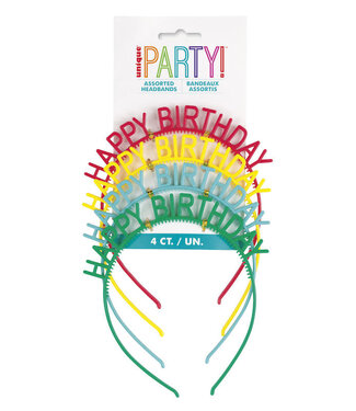 UNIQUE INDUSTRIES INC Assorted Colors Cheerful Happy Birthday Headbands - 4 Count