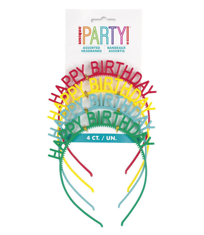 UNIQUE INDUSTRIES INC Assorted Colors Cheerful Happy Birthday Headbands - 4 Count