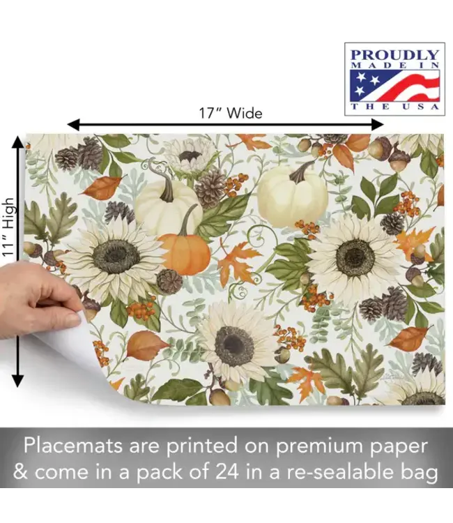 HIGHLAND HOME Farmhouse Fall 24 Premium Paper Placemats in Resealable Storage Bag Made in the USA 17" x 11"