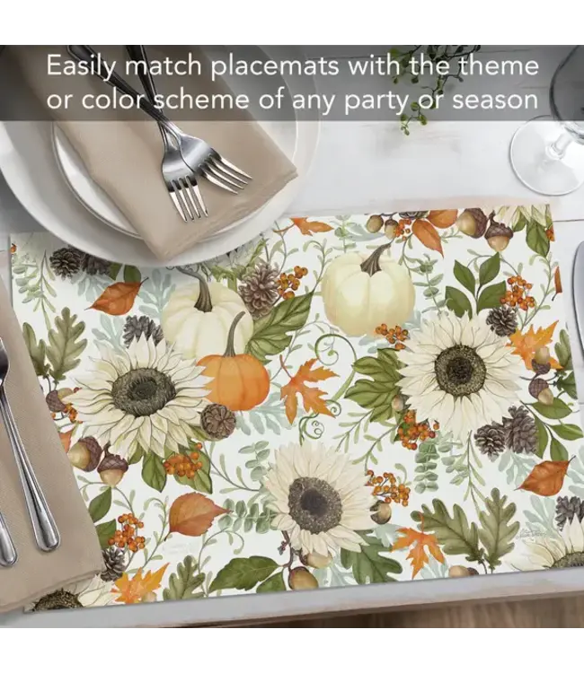HIGHLAND HOME Farmhouse Fall 24 Premium Paper Placemats in Resealable Storage Bag Made in the USA 17" x 11"