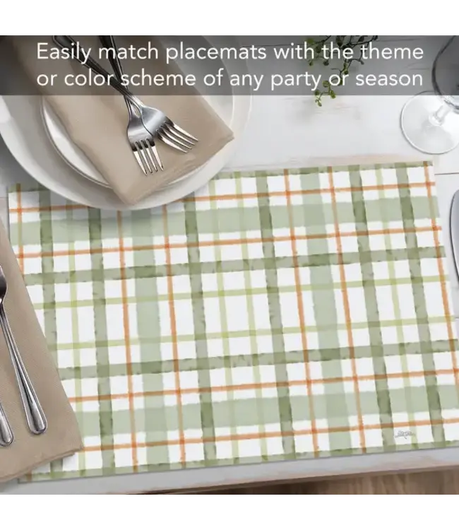 HIGHLAND HOME Farmhouse Plaid 24 Premium Paper Placemats in Resealable Storage Bag Made in the USA 17" x 11"