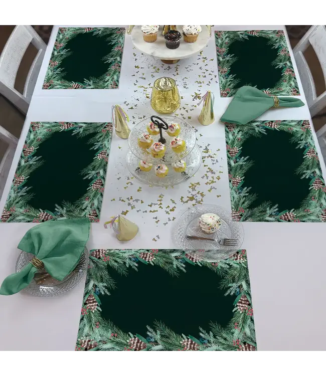 HIGHLAND HOME Green Garland 24 Premium Paper Placemats in Resealable Storage Bag Made in the USA 17" x 11"