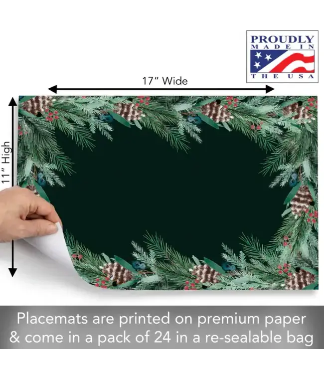 HIGHLAND HOME Green Garland 24 Premium Paper Placemats in Resealable Storage Bag Made in the USA 17" x 11"