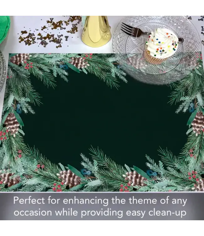 HIGHLAND HOME Green Garland 24 Premium Paper Placemats in Resealable Storage Bag Made in the USA 17" x 11"