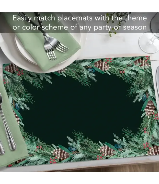 HIGHLAND HOME Green Garland 24 Premium Paper Placemats in Resealable Storage Bag Made in the USA 17" x 11"