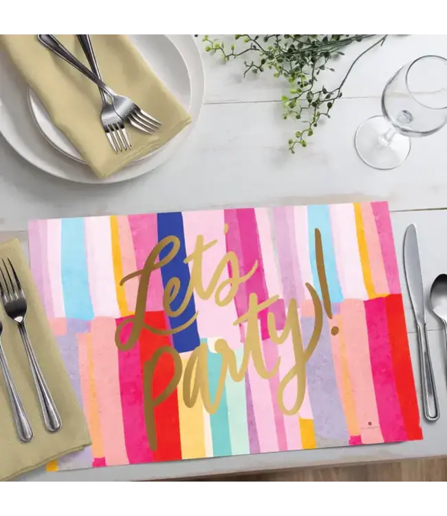 HIGHLAND HOME Let's Party 24 Premium Paper Placemats in Resealable Storage Bag Made in the USA 17" x 11"