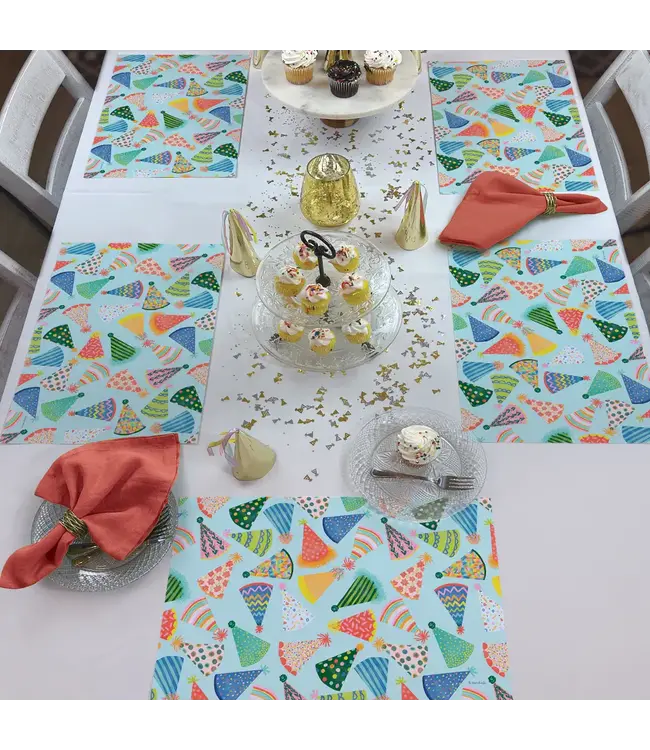 HIGHLAND HOME Party Hats 24 Premium Paper Placemats in Resealable Storage Bag Made in the USA 17" x 11"