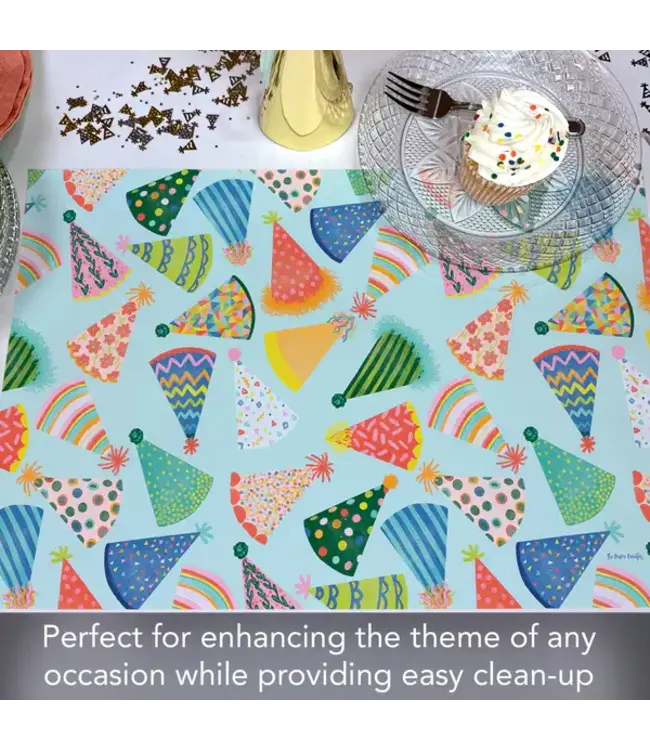 HIGHLAND HOME Party Hats 24 Premium Paper Placemats in Resealable Storage Bag Made in the USA 17" x 11"