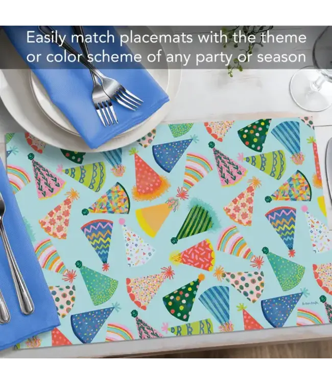 HIGHLAND HOME Party Hats 24 Premium Paper Placemats in Resealable Storage Bag Made in the USA 17" x 11"