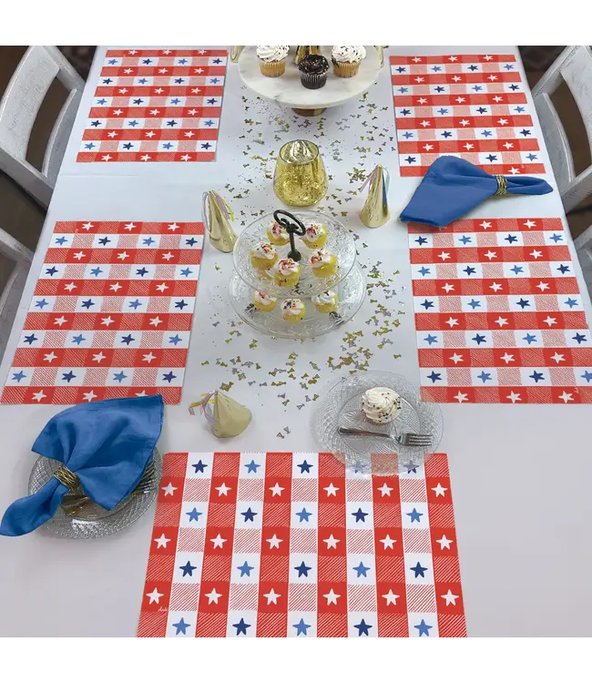 HIGHLAND HOME Patriotic Picnic 24 Premium Paper Placemats in Resealable Storage Bag Made in the USA 17" x 11"