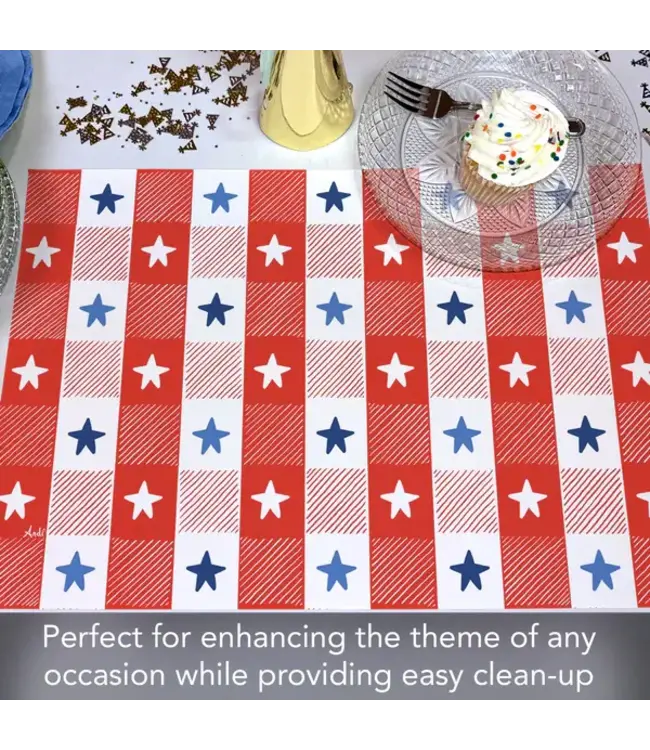 HIGHLAND HOME Patriotic Picnic 24 Premium Paper Placemats in Resealable Storage Bag Made in the USA 17" x 11"