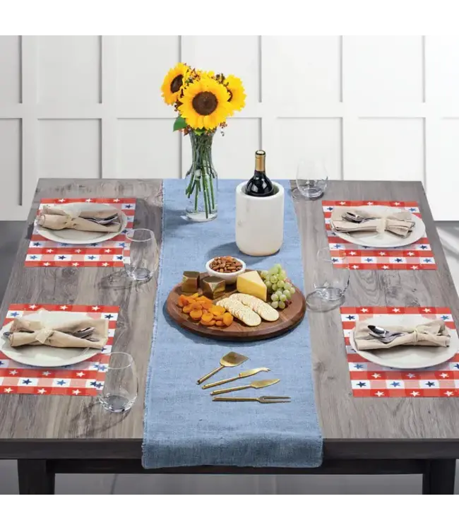 HIGHLAND HOME Patriotic Picnic 24 Premium Paper Placemats in Resealable Storage Bag Made in the USA 17" x 11"