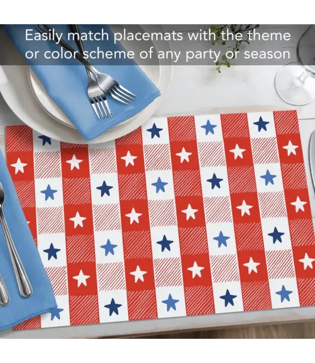 HIGHLAND HOME Patriotic Picnic 24 Premium Paper Placemats in Resealable Storage Bag Made in the USA 17" x 11"