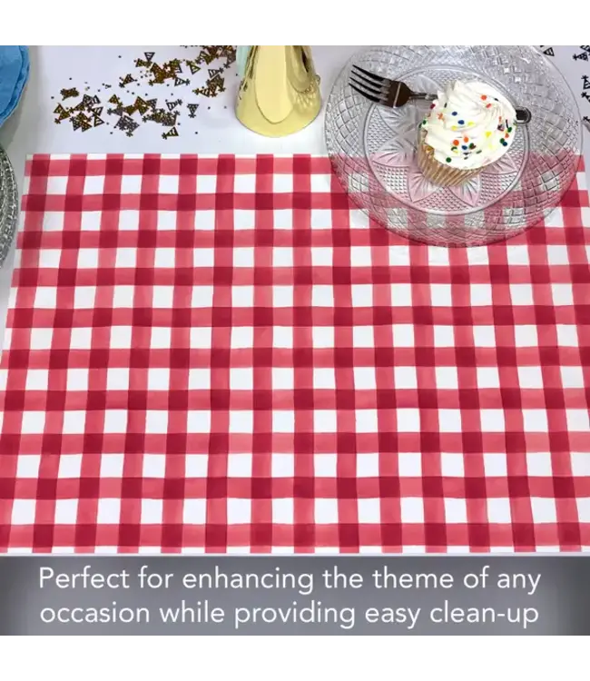 HIGHLAND HOME Red Gingham 24 Premium Paper Placemats in Resealable Storage Bag Made in the USA 17" x 11"