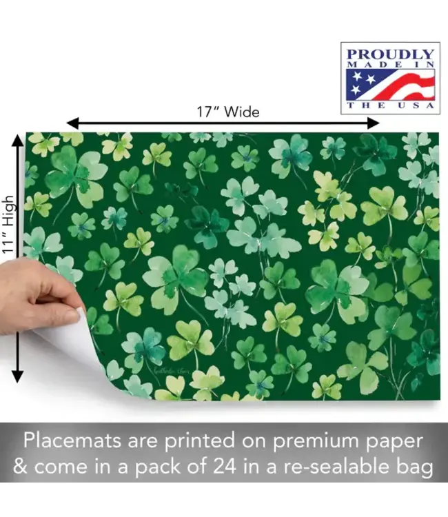 HIGHLAND HOME Shamrocks 24 Premium Paper Placemats in Resealable Storage Bag Made in the USA 17" x 11"