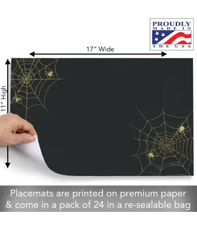 HIGHLAND HOME Spiderwebs 24 Premium Paper Placemats in Resealable Storage Bag Made in the USA 17" x 11"