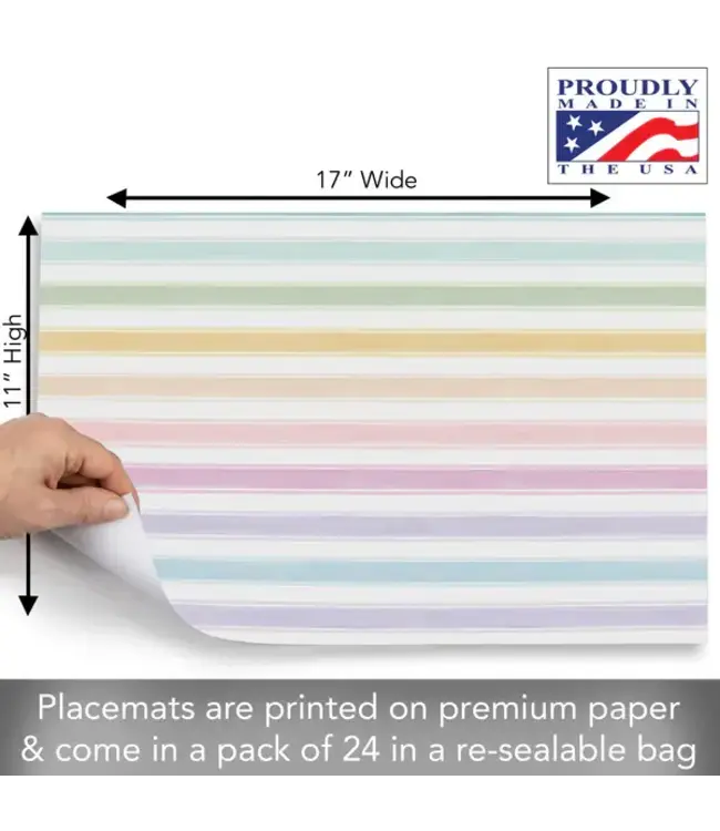 HIGHLAND HOME Spring Stripes 24 Premium Paper Placemats in Resealable Storage Bag Made in the USA 17" x 11"