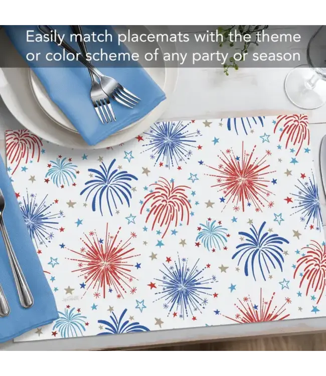 HIGHLAND HOME Star Spangled 24 Premium Paper Placemats in Resealable Storage Bag Made in the USA 17" x 11"