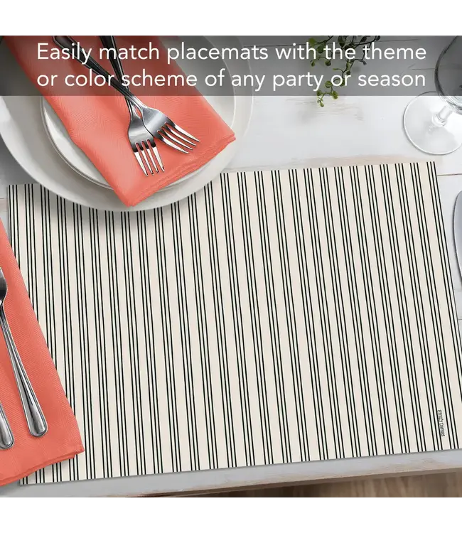 HIGHLAND HOME Ticking Stripe 24 Premium Paper Placemats in Resealable Storage Bag Made in the USA 17" x 11"