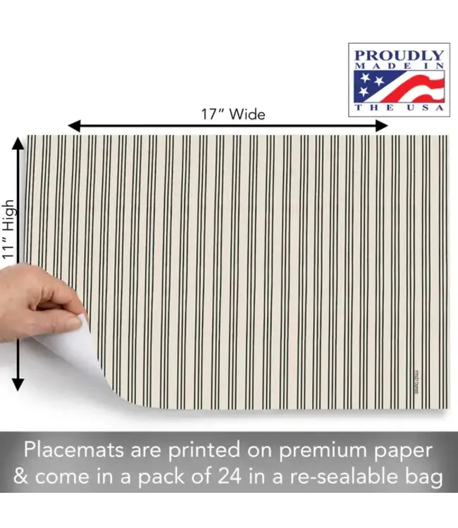 HIGHLAND HOME Ticking Stripe 24 Premium Paper Placemats in Resealable Storage Bag Made in the USA 17" x 11"