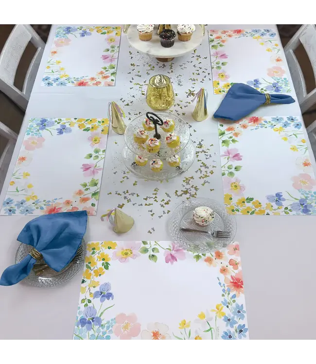 HIGHLAND HOME Watercolor Florals 24 Premium Paper Placemats in Resealable Storage Bag Made in the USA 17" x 11"