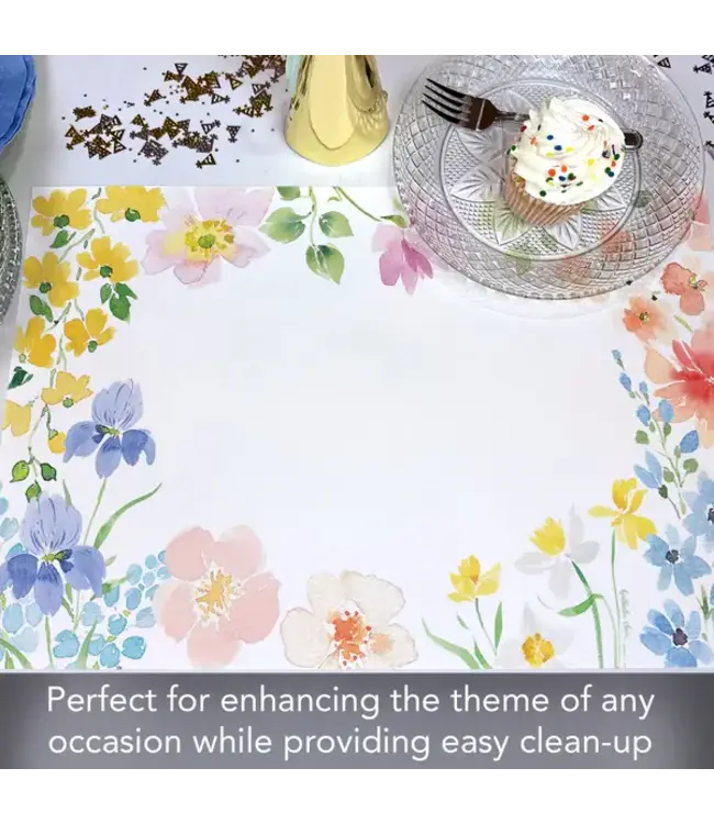 HIGHLAND HOME Watercolor Florals 24 Premium Paper Placemats in Resealable Storage Bag Made in the USA 17" x 11"