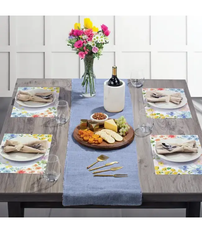 HIGHLAND HOME Watercolor Florals 24 Premium Paper Placemats in Resealable Storage Bag Made in the USA 17" x 11"