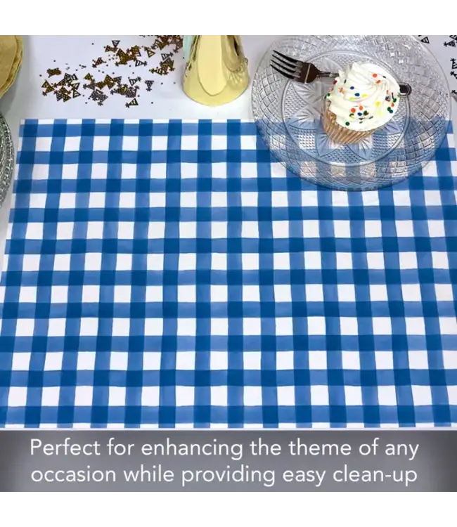 HIGHLAND HOME Blue Gingham 24 Premium Paper Placemats in Resealable Storage Bag Made in the USA 17" x 11"