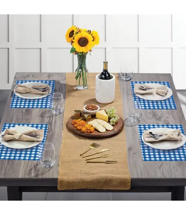 HIGHLAND HOME Blue Gingham 24 Premium Paper Placemats in Resealable Storage Bag Made in the USA 17" x 11"