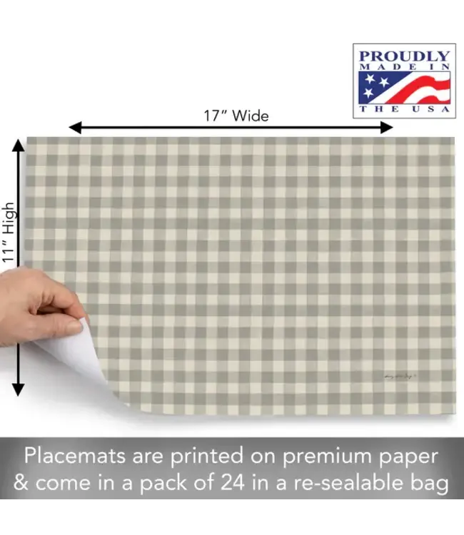 HIGHLAND HOME Fall Gingham 24 Premium Paper Placemats in Resealable Storage Bag Made in the USA 17" x 11"