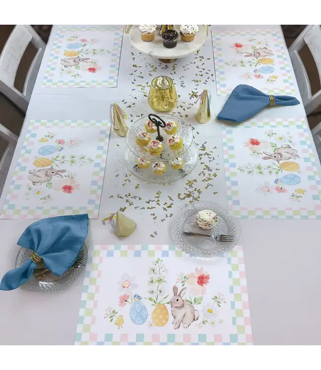 HIGHLAND HOME Bunny Checkerboard 24 Premium Paper Placemats in Resealable Storage Bag Made in the USA 17" x 11"