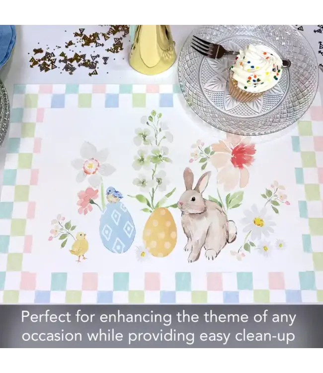 HIGHLAND HOME Bunny Checkerboard 24 Premium Paper Placemats in Resealable Storage Bag Made in the USA 17" x 11"