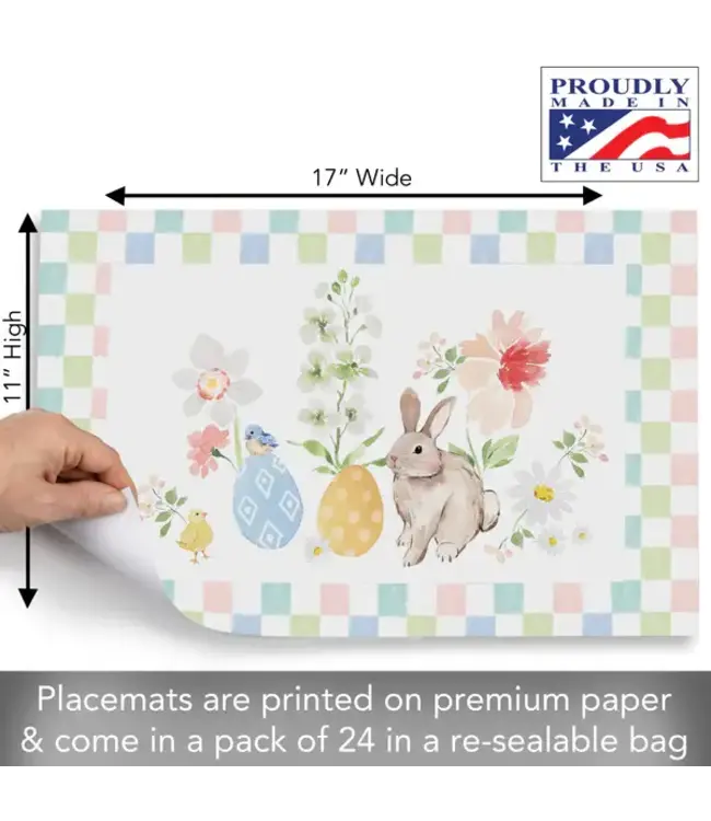 HIGHLAND HOME Bunny Checkerboard 24 Premium Paper Placemats in Resealable Storage Bag Made in the USA 17" x 11"