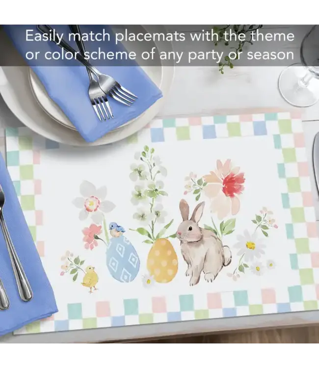 HIGHLAND HOME Bunny Checkerboard 24 Premium Paper Placemats in Resealable Storage Bag Made in the USA 17" x 11"