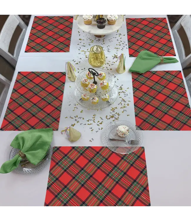 HIGHLAND HOME Christmas Plaid 24 Premium Paper Placemats in Resealable Storage Bag Made in the USA 17" x 11"