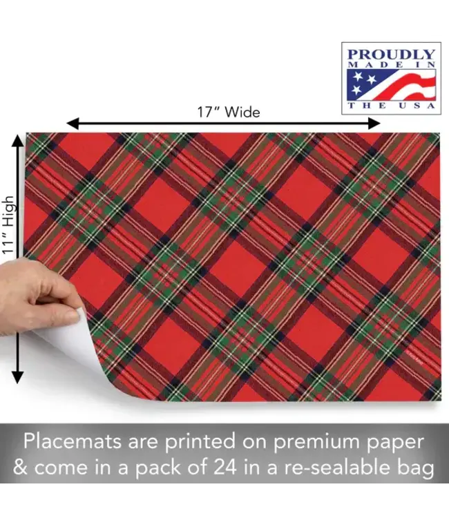 HIGHLAND HOME Christmas Plaid 24 Premium Paper Placemats in Resealable Storage Bag Made in the USA 17" x 11"