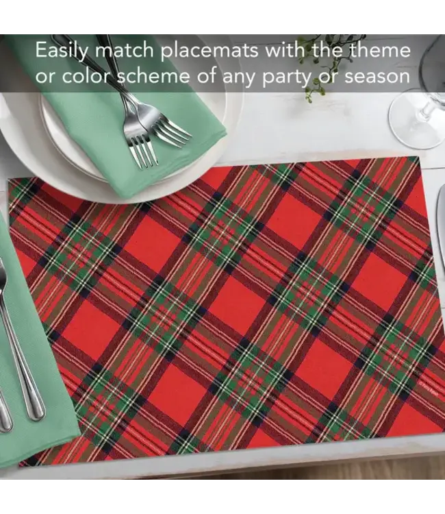 HIGHLAND HOME Christmas Plaid 24 Premium Paper Placemats in Resealable Storage Bag Made in the USA 17" x 11"