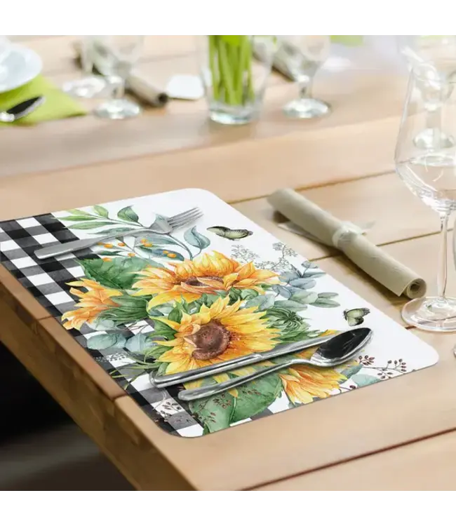 HIGHLAND HOME CounterArt Sunflower Fields Reversible Easy Care Flexible Placemat