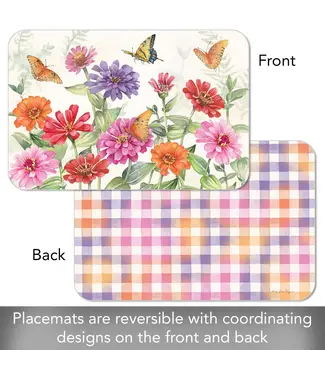 HIGHLAND HOME Zinnias & Butterflies Reversible Easy Care Flexible Placemat
