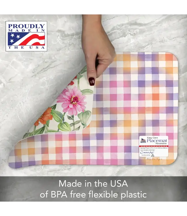 HIGHLAND HOME Zinnias & Butterflies Reversible Easy Care Flexible Placemat