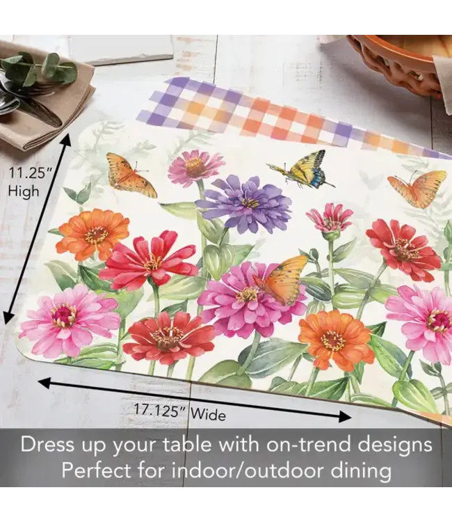 HIGHLAND HOME Zinnias & Butterflies Reversible Easy Care Flexible Placemat