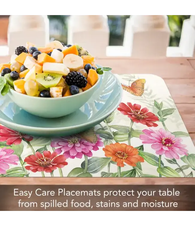 HIGHLAND HOME Zinnias & Butterflies Reversible Easy Care Flexible Placemat