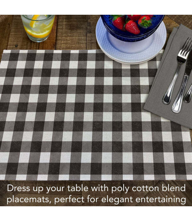 HIGHLAND HOME Farmhouse Check Poly-Cotton Blend Fabric Placemat 18" x 12"