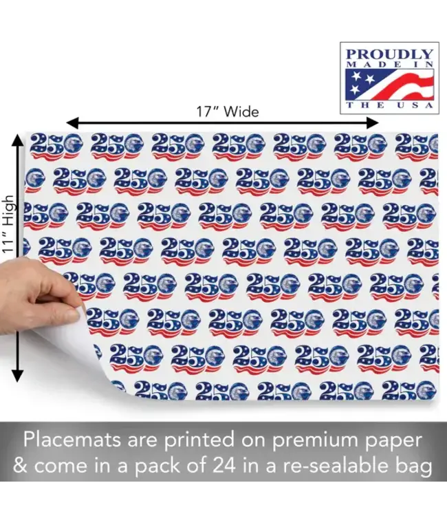 HIGHLAND HOME Celebrate 250 Years of Independence 24 Premium Paper Placemats in Resealable Storage Bag Made in the USA 17" x 11"
