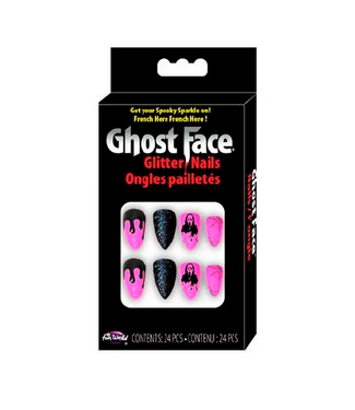 Fun World Ghost Face Pink Glitter Nails