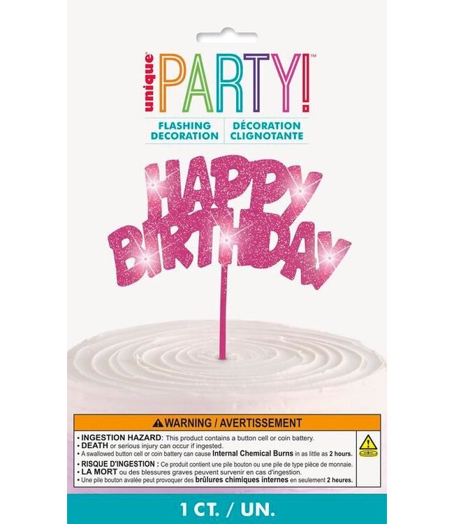 UNIQUE INDUSTRIES INC Pink Flashing Happy Birthday Cake Topper
