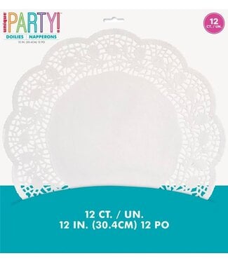 UNIQUE INDUSTRIES INC White 12in Doilies  - 12ct