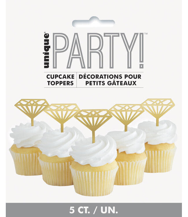 UNIQUE INDUSTRIES INC Gold Diamond Cupcake Topper - 5 Count