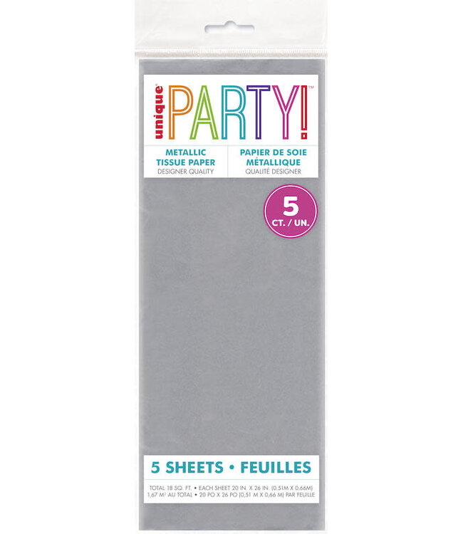 UNIQUE INDUSTRIES INC Metallic Silver Tissue Paper - 5 Sheets